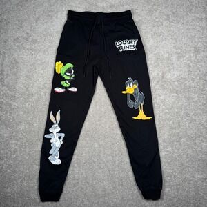 Looney Tunes Black Joggers Sweatpants Marvin Martian Bugs Bunny Daffy Duck Small